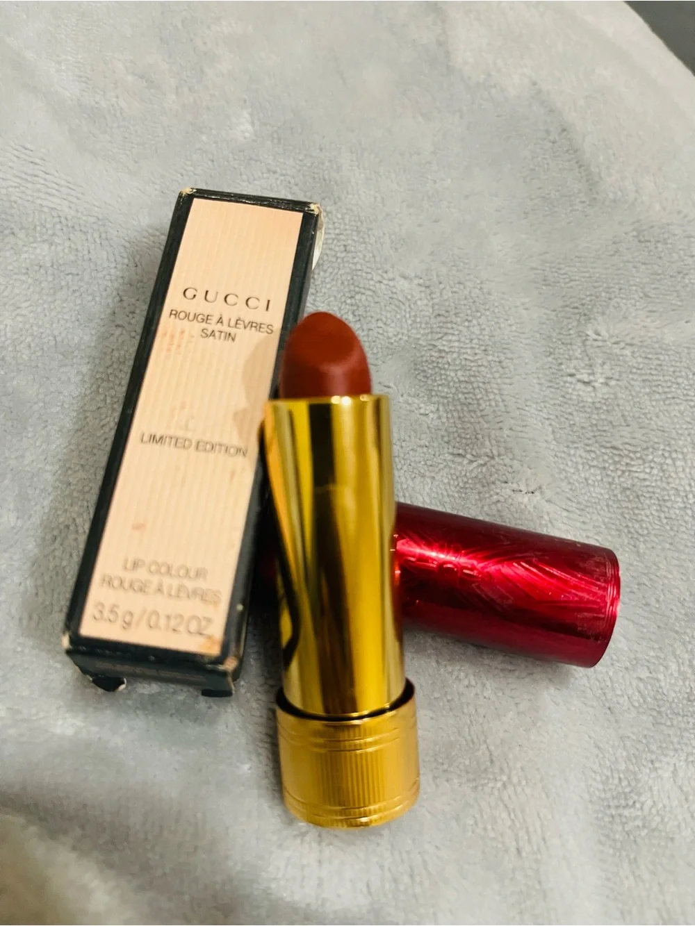 Gucci Satin Lipstick in Red Cap with Gold Case